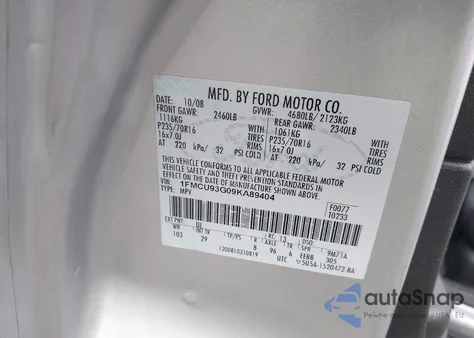 2009 Ford Escape Xlt z USA, uszkodzony, nr VIN 1FMCU93G09KA89404